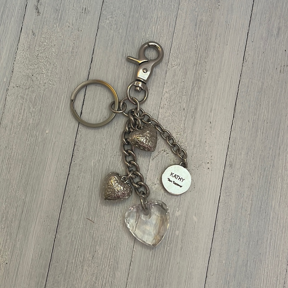 Silver and Clear Bead Heart Charm Cluster Keychain